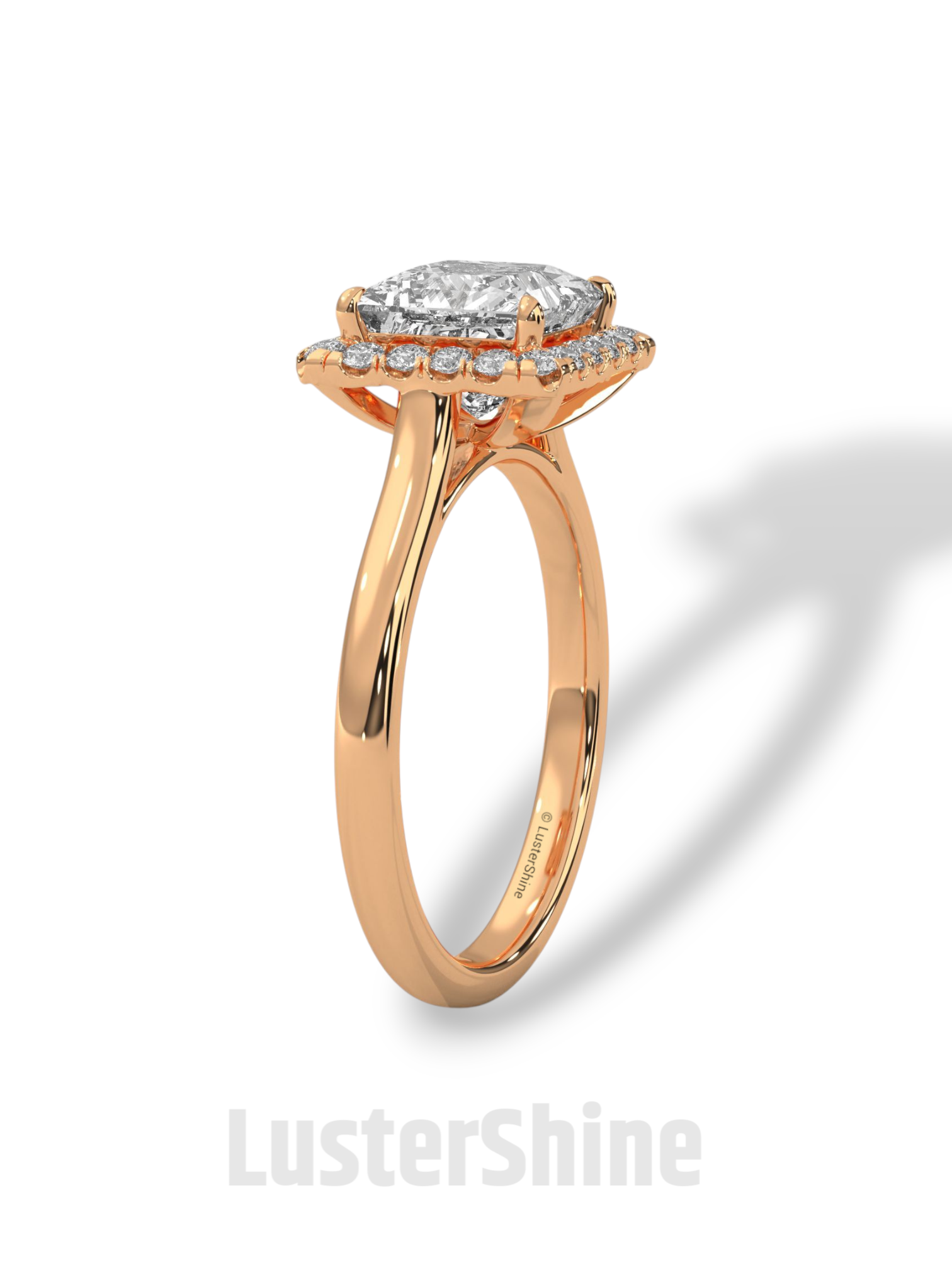 Princess Cut Halo Engagement Ring – 2CT Moissanite Ring in 14K 18K Gold – Square Halo Diamond Ring – Rose Gold Bridal Ring by LusterShine