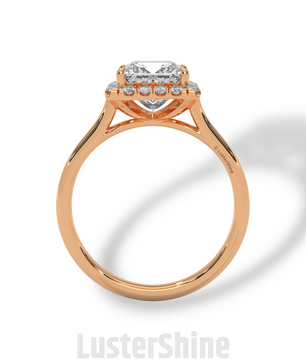 Princess Cut Halo Engagement Ring – 2CT Moissanite Ring in 14K 18K Gold – Square Halo Diamond Ring – Rose Gold Bridal Ring by LusterShine