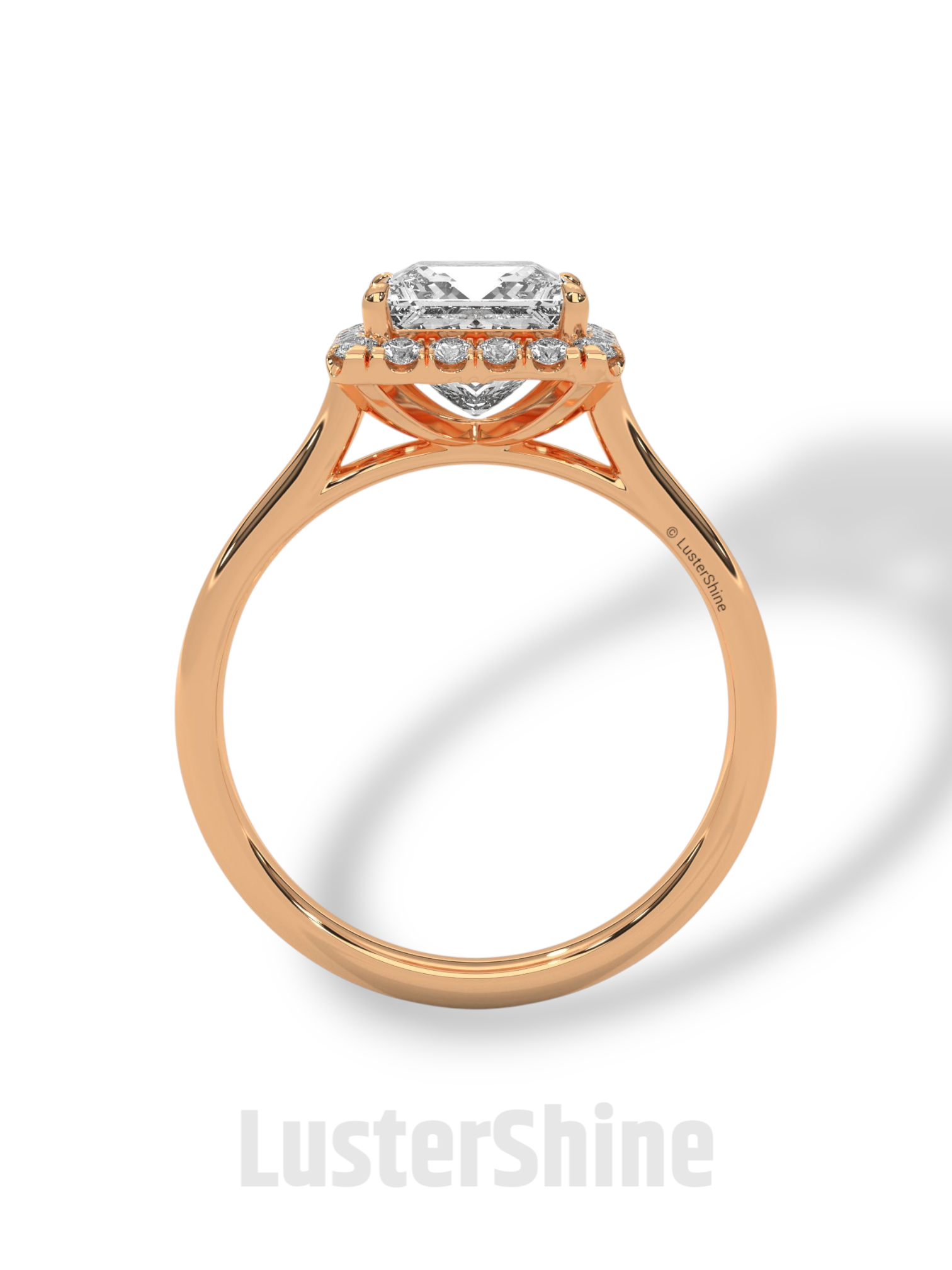Princess Cut Halo Engagement Ring – 2CT Moissanite Ring in 14K 18K Gold – Square Halo Diamond Ring – Rose Gold Bridal Ring by LusterShine