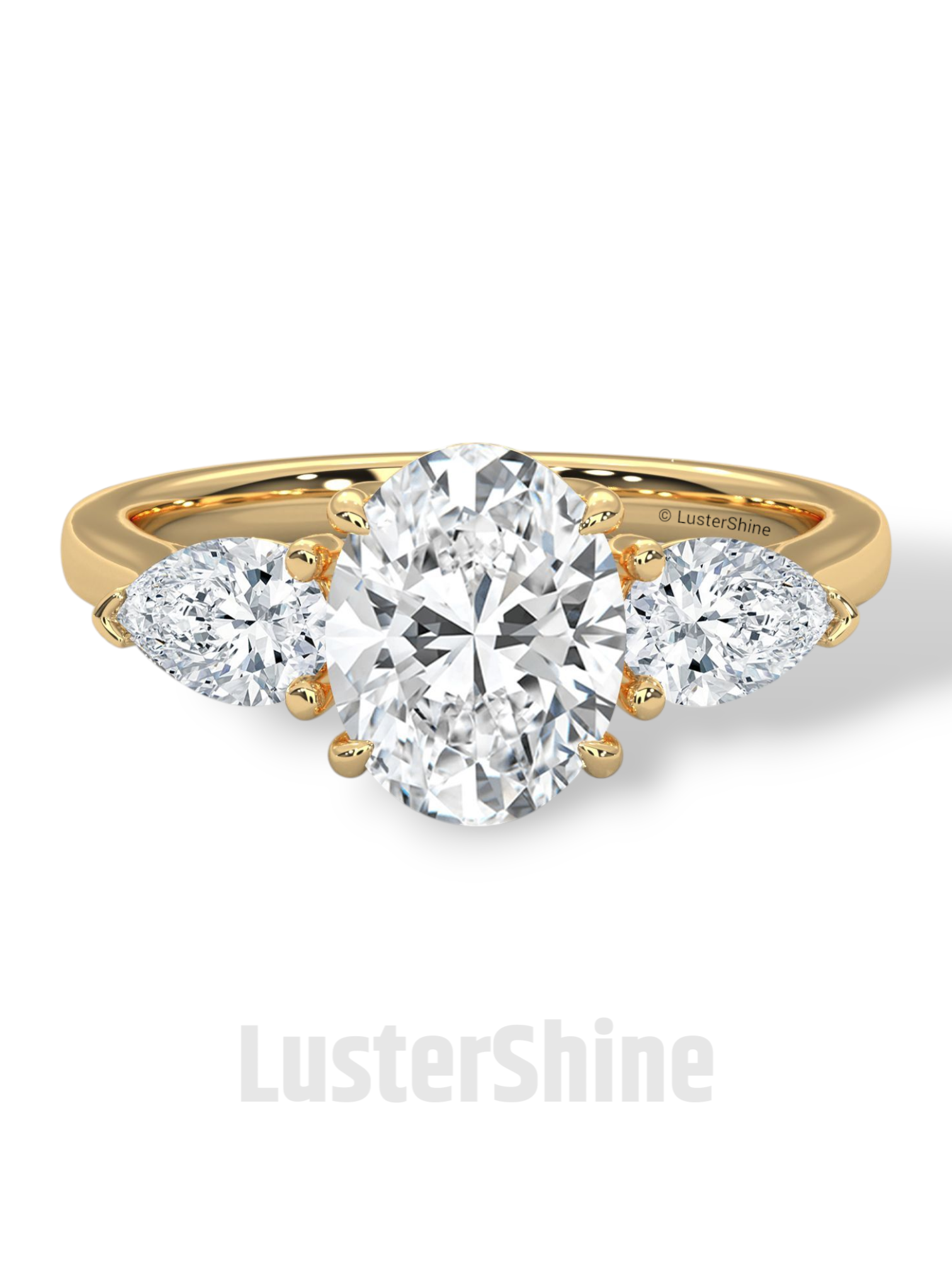 Oval Diamond Three Stone Ring – Pear Side Stone Engagement Ring – 14K 18K Yellow Gold Vintage Inspired Bridal Ring – Unique Custom Ring Gift