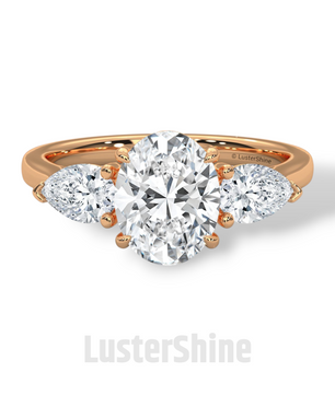 Oval Diamond Three Stone Ring – Pear Side Stone Engagement Ring – 14K 18K Yellow Gold Vintage Inspired Bridal Ring – Unique Custom Ring Gift