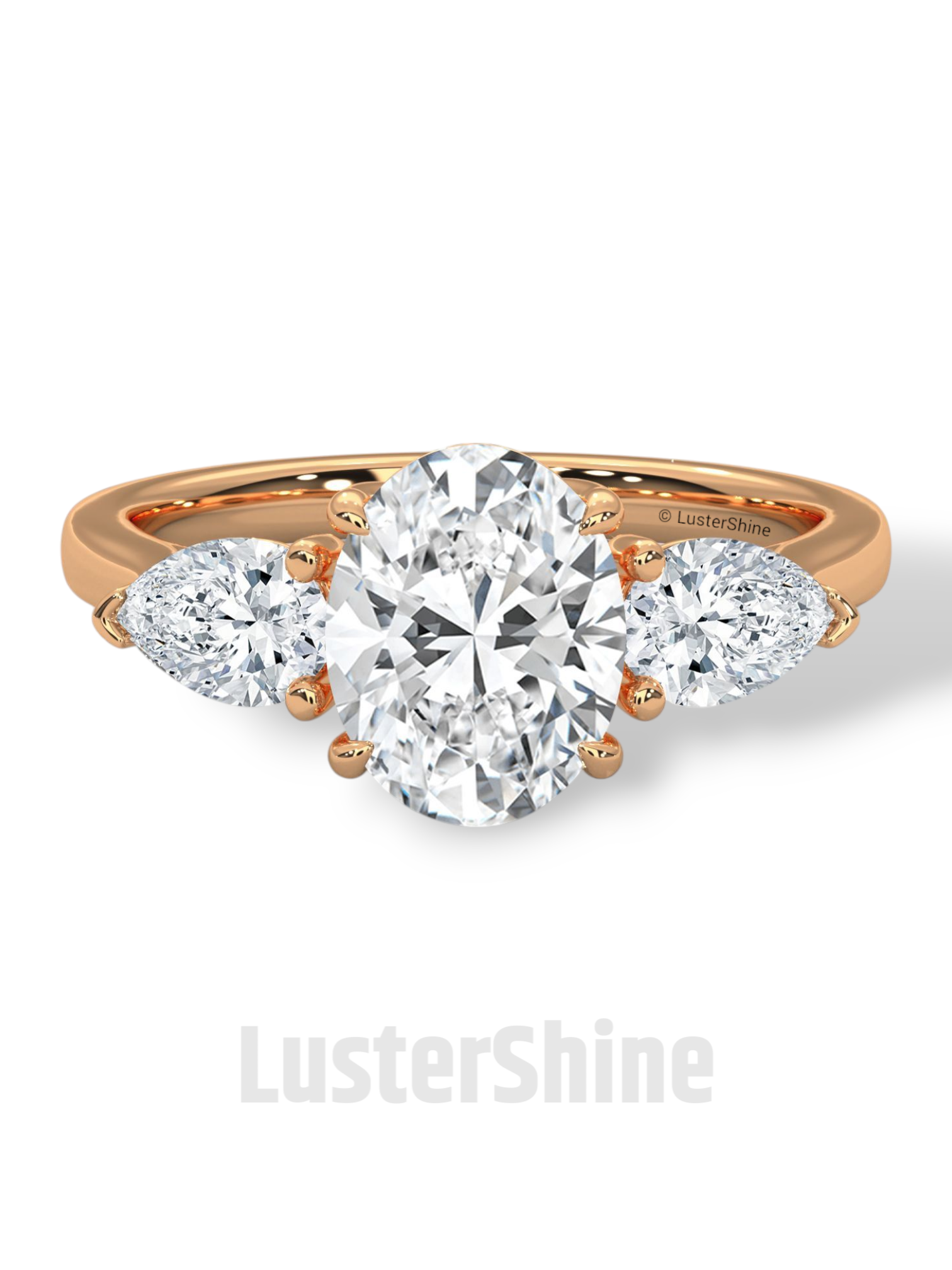 Oval Diamond Three Stone Ring – Pear Side Stone Engagement Ring – 14K 18K Yellow Gold Vintage Inspired Bridal Ring – Unique Custom Ring Gift