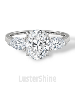 Oval Diamond Three Stone Ring – Pear Side Stone Engagement Ring – 14K 18K Yellow Gold Vintage Inspired Bridal Ring – Unique Custom Ring Gift