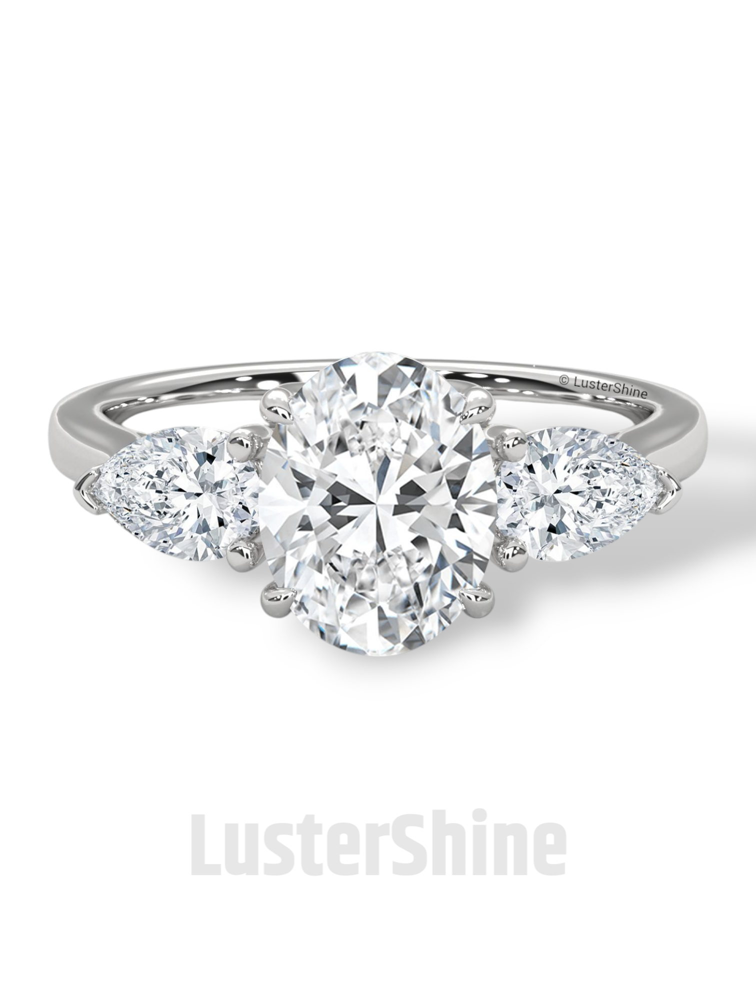 Oval Diamond Three Stone Ring – Pear Side Stone Engagement Ring – 14K 18K Yellow Gold Vintage Inspired Bridal Ring – Unique Custom Ring Gift