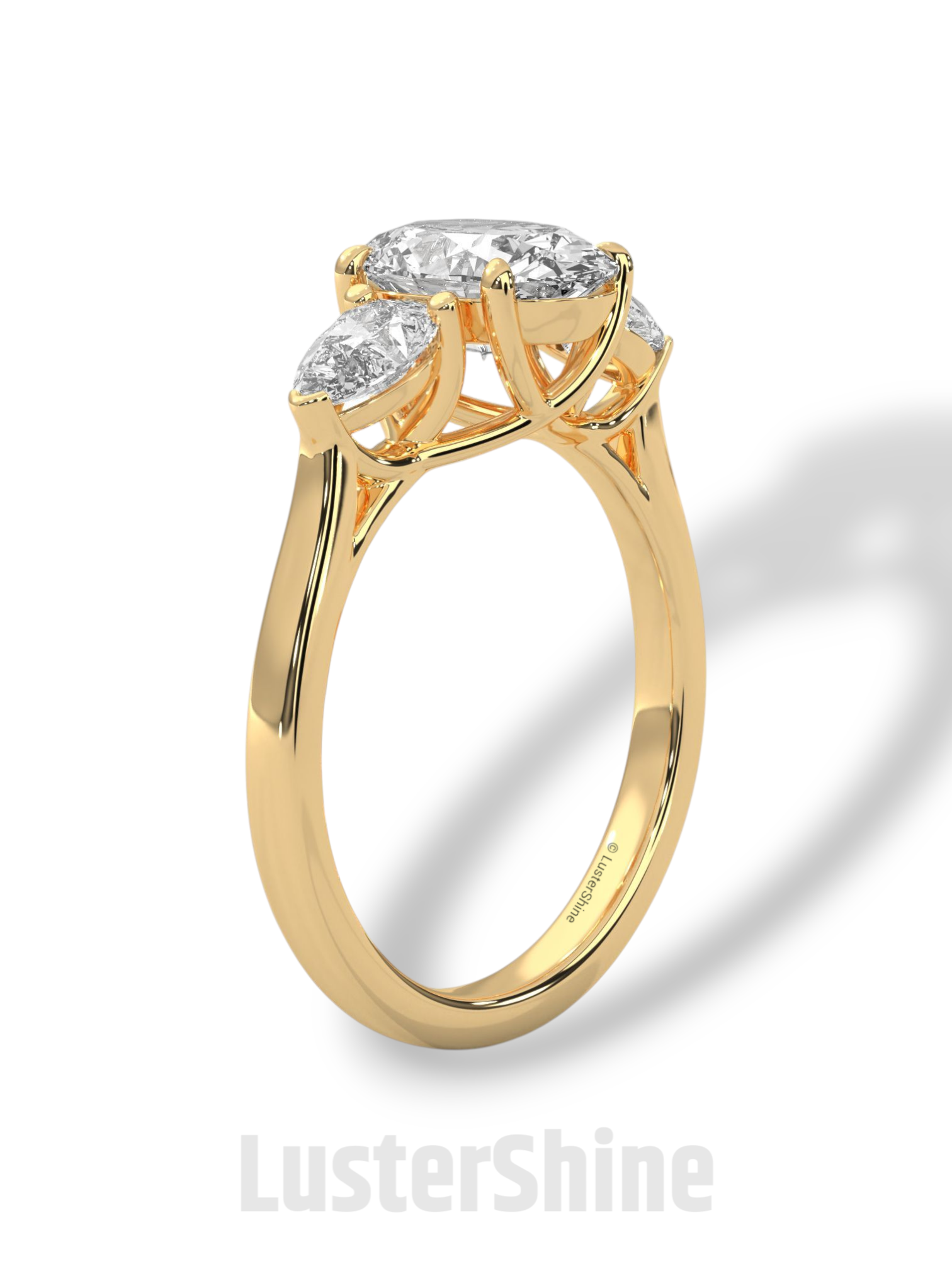 Oval Diamond Three Stone Ring – Pear Side Stone Engagement Ring – 14K 18K Yellow Gold Vintage Inspired Bridal Ring – Unique Custom Ring Gift