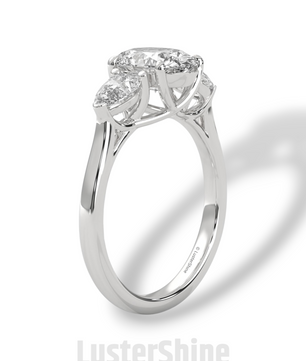 Oval Diamond Three Stone Ring – Pear Side Stone Engagement Ring – 14K 18K Yellow Gold Vintage Inspired Bridal Ring – Unique Custom Ring Gift