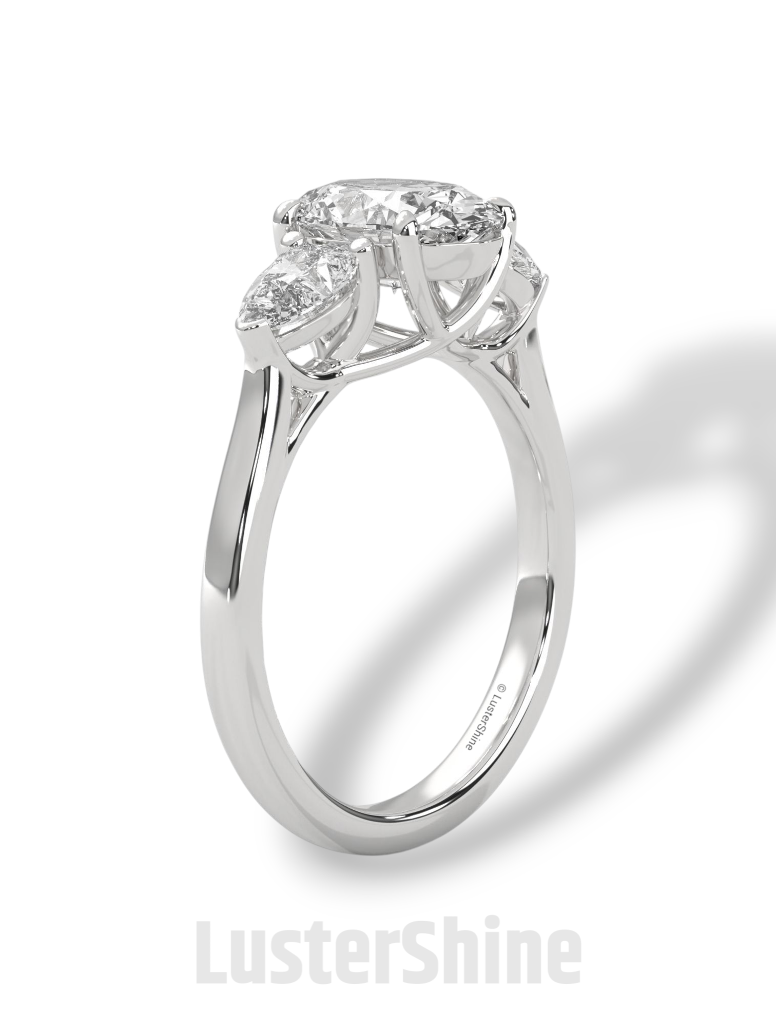 Oval Diamond Three Stone Ring – Pear Side Stone Engagement Ring – 14K 18K Yellow Gold Vintage Inspired Bridal Ring – Unique Custom Ring Gift
