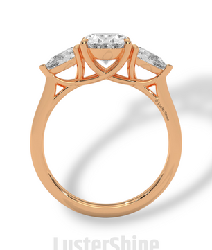 Oval Diamond Three Stone Ring – Pear Side Stone Engagement Ring – 14K 18K Yellow Gold Vintage Inspired Bridal Ring – Unique Custom Ring Gift