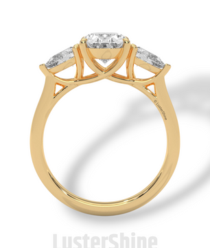 Oval Diamond Three Stone Ring – Pear Side Stone Engagement Ring – 14K 18K Yellow Gold Vintage Inspired Bridal Ring – Unique Custom Ring Gift