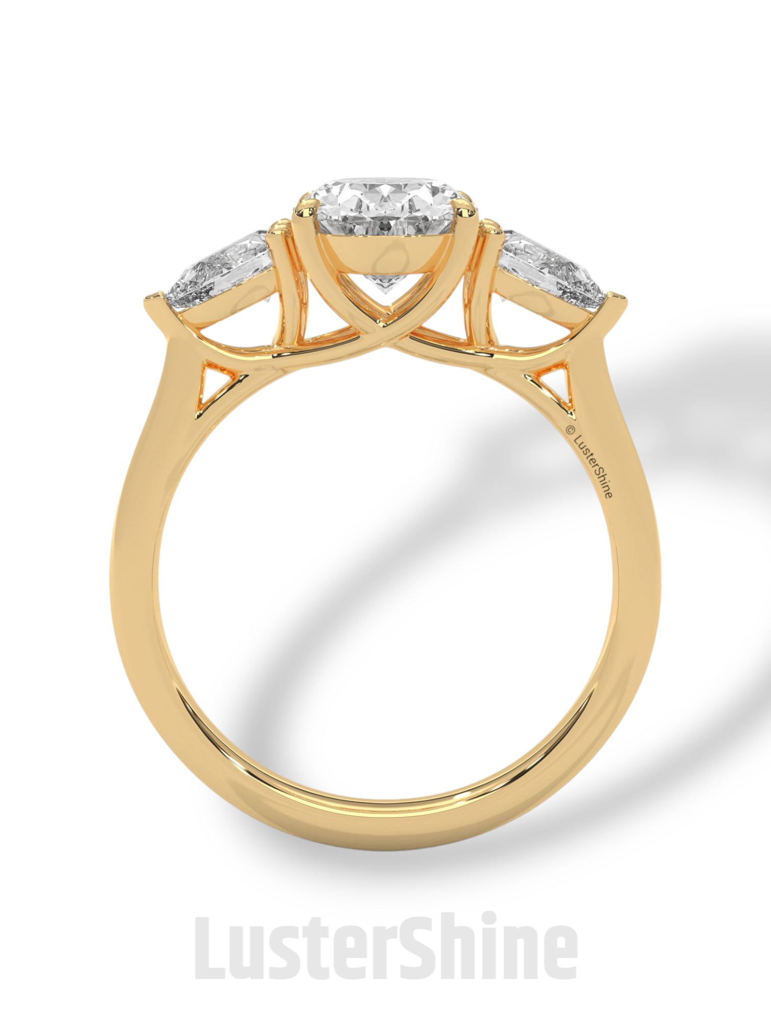 Oval Diamond Three Stone Ring – Pear Side Stone Engagement Ring – 14K 18K Yellow Gold Vintage Inspired Bridal Ring – Unique Custom Ring Gift