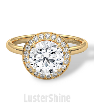 Round Halo Engagement Ring – 2ct Diamond Bezel Set Ring – 14K 18K Gold Bridal Ring – Modern Solitaire Wedding Band – Elegant Custom Jewelry