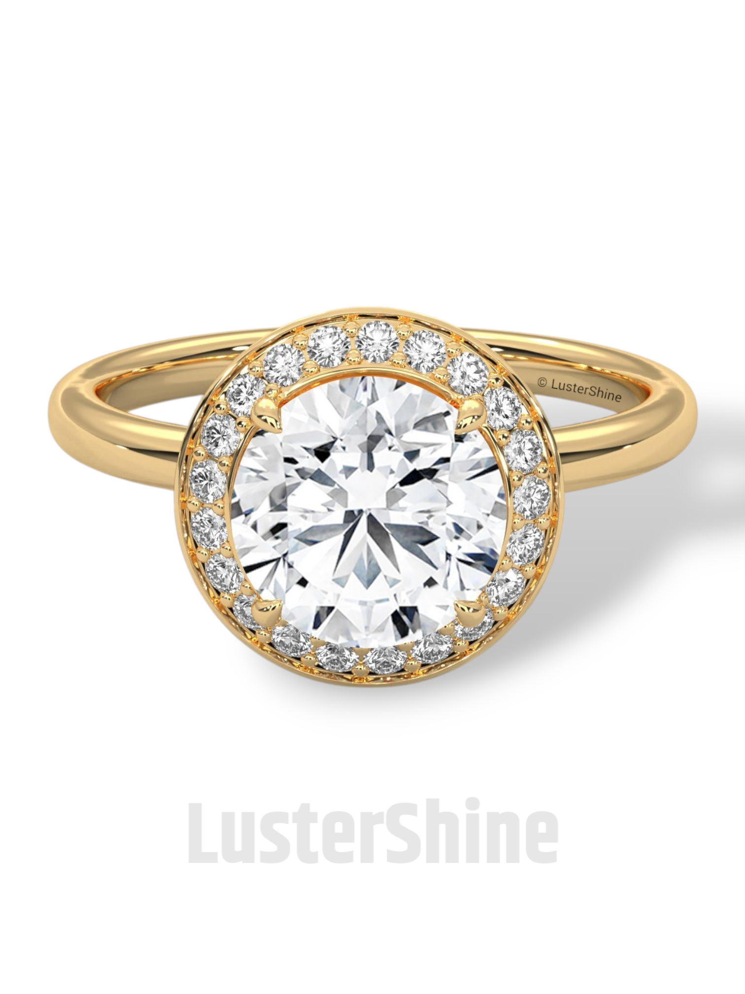 Round Halo Engagement Ring – 2ct Diamond Bezel Set Ring – 14K 18K Gold Bridal Ring – Modern Solitaire Wedding Band – Elegant Custom Jewelry
