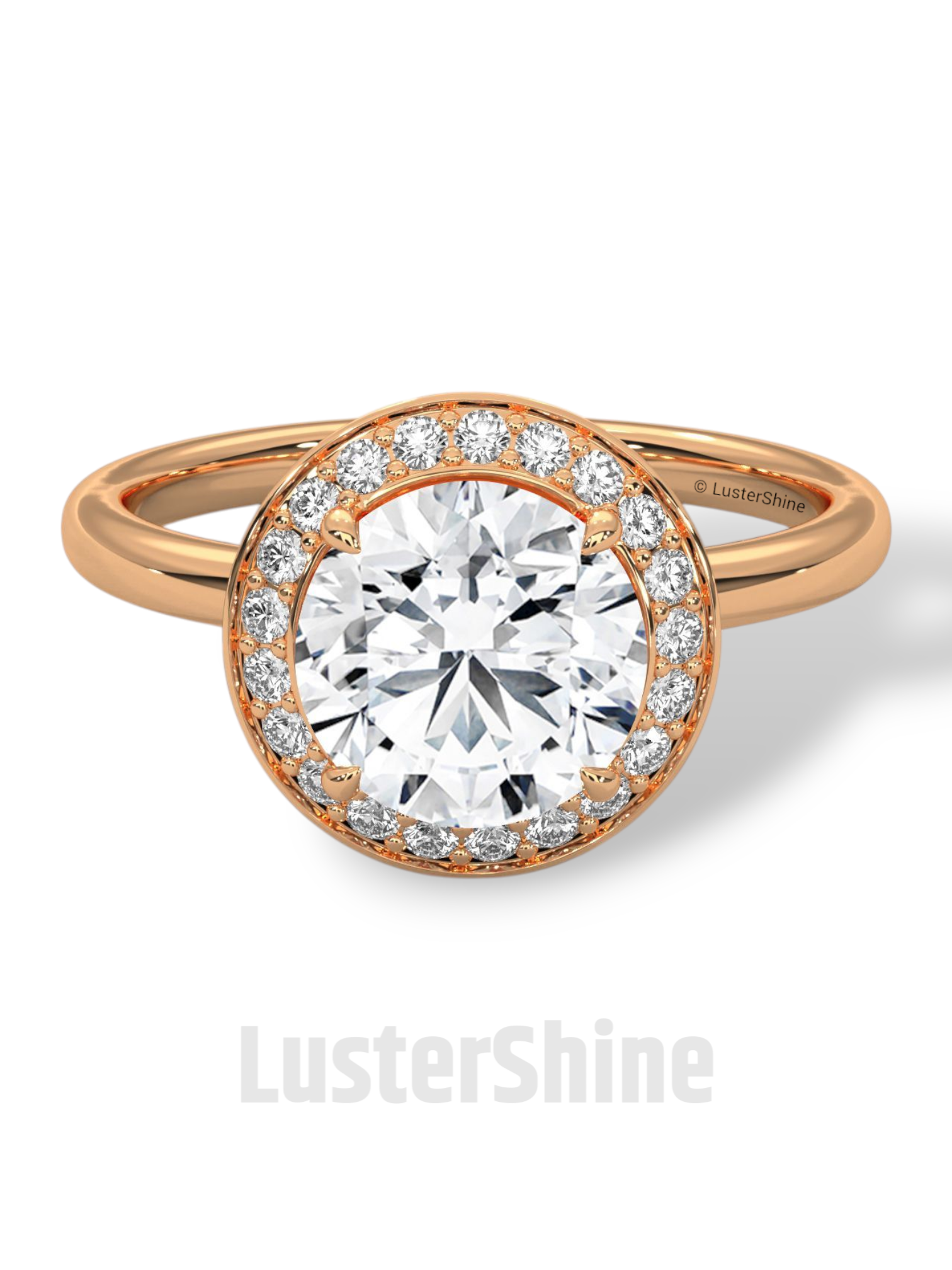 Round Halo Engagement Ring – 2ct Diamond Bezel Set Ring – 14K 18K Gold Bridal Ring – Modern Solitaire Wedding Band – Elegant Custom Jewelry