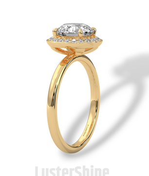 Round Halo Engagement Ring – 2ct Diamond Bezel Set Ring – 14K 18K Gold Bridal Ring – Modern Solitaire Wedding Band – Elegant Custom Jewelry