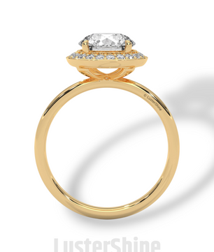 Round Halo Engagement Ring – 2ct Diamond Bezel Set Ring – 14K 18K Gold Bridal Ring – Modern Solitaire Wedding Band – Elegant Custom Jewelry
