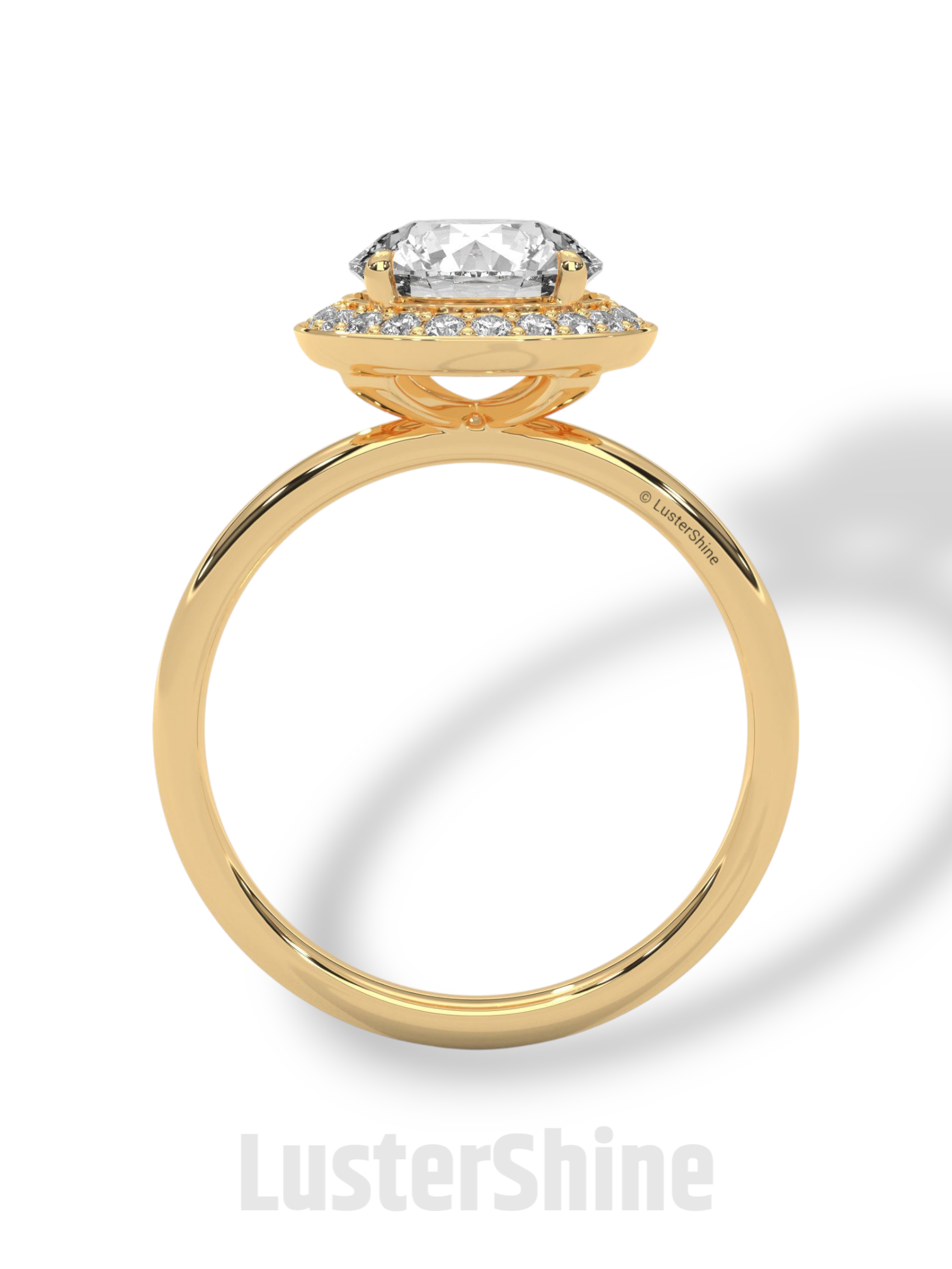 Round Halo Engagement Ring – 2ct Diamond Bezel Set Ring – 14K 18K Gold Bridal Ring – Modern Solitaire Wedding Band – Elegant Custom Jewelry