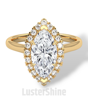 Marquise Cut Halo Engagement Ring – 2ct Marquise Diamond Ring – Gold Marquise Solitaire – Unique Vintage Bridal Ring – Dainty Wedding Ring