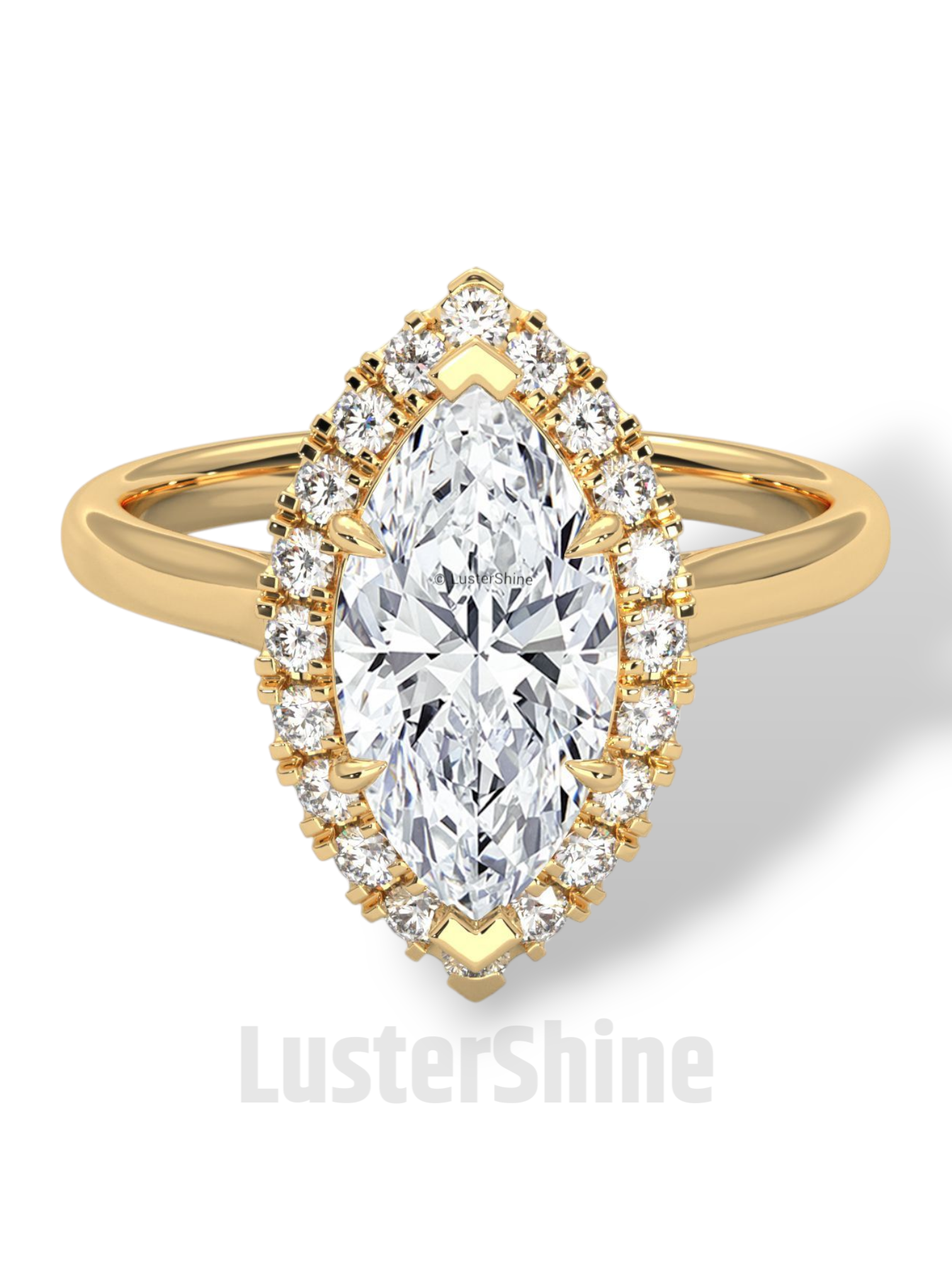 Marquise Cut Halo Engagement Ring – 2ct Marquise Diamond Ring – Gold Marquise Solitaire – Unique Vintage Bridal Ring – Dainty Wedding Ring