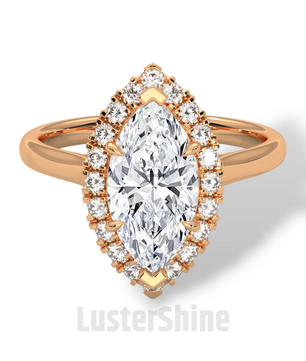 Marquise Cut Halo Engagement Ring – 2ct Marquise Diamond Ring – Gold Marquise Solitaire – Unique Vintage Bridal Ring – Dainty Wedding Ring