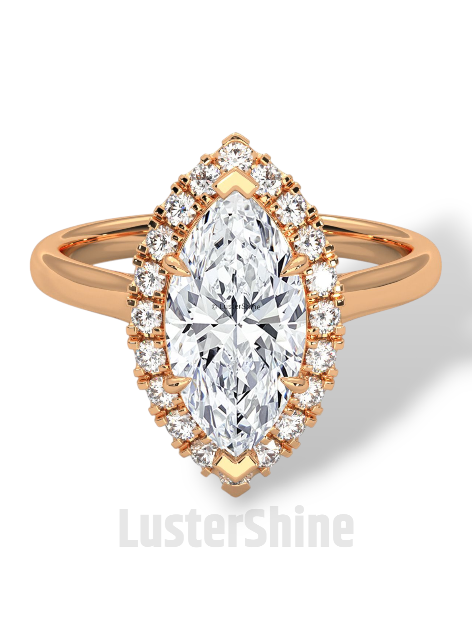 Marquise Cut Halo Engagement Ring – 2ct Marquise Diamond Ring – Gold Marquise Solitaire – Unique Vintage Bridal Ring – Dainty Wedding Ring