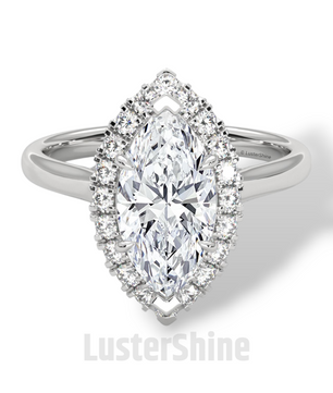 Marquise Cut Halo Engagement Ring – 2ct Marquise Diamond Ring – Gold Marquise Solitaire – Unique Vintage Bridal Ring – Dainty Wedding Ring