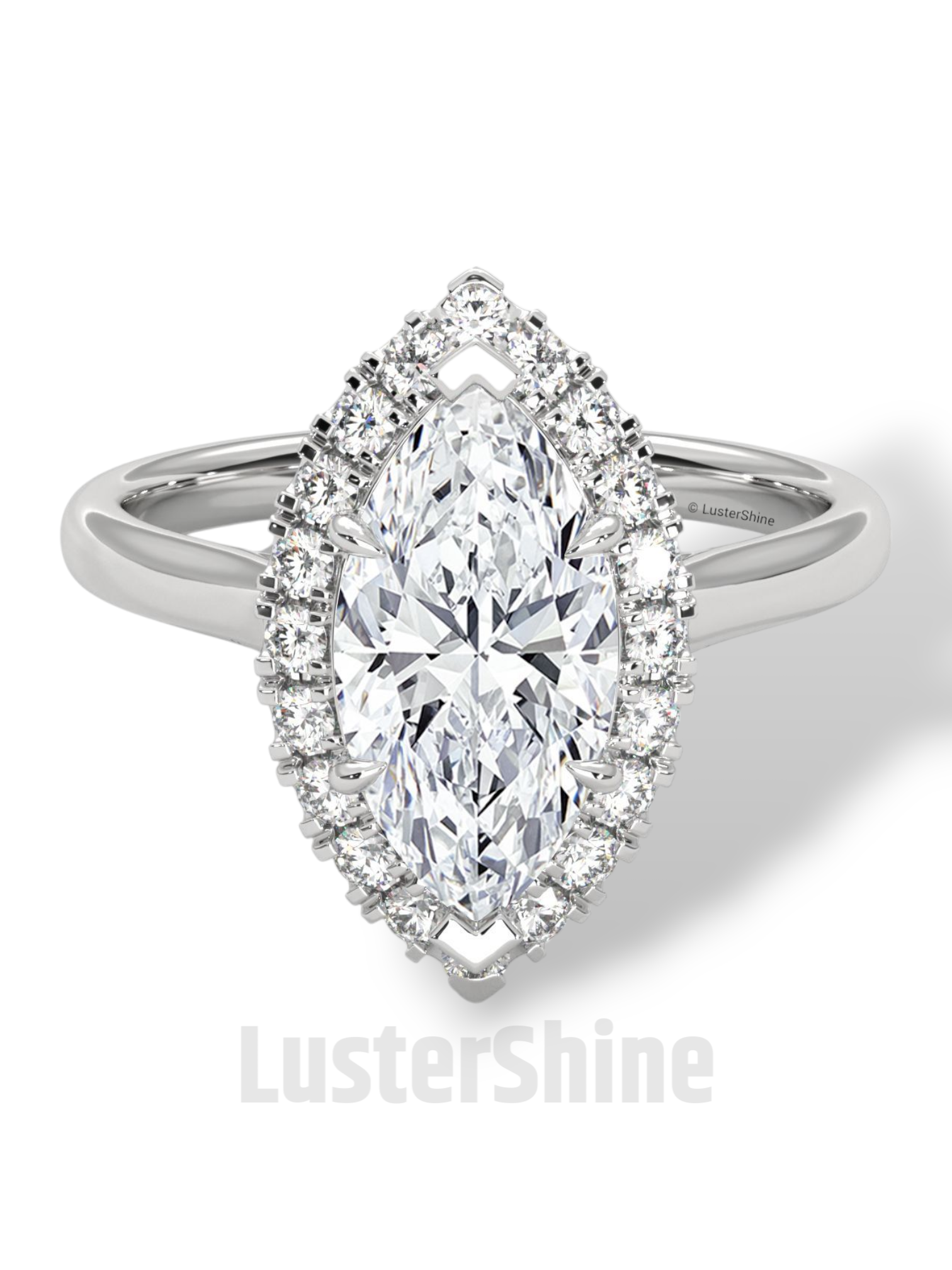 Marquise Cut Halo Engagement Ring – 2ct Marquise Diamond Ring – Gold Marquise Solitaire – Unique Vintage Bridal Ring – Dainty Wedding Ring