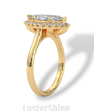 Marquise Cut Halo Engagement Ring – 2ct Marquise Diamond Ring – Gold Marquise Solitaire – Unique Vintage Bridal Ring – Dainty Wedding Ring
