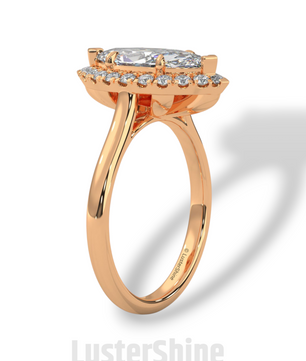 Marquise Cut Halo Engagement Ring – 2ct Marquise Diamond Ring – Gold Marquise Solitaire – Unique Vintage Bridal Ring – Dainty Wedding Ring