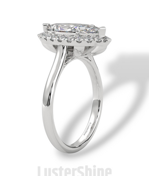 Marquise Cut Halo Engagement Ring – 2ct Marquise Diamond Ring – Gold Marquise Solitaire – Unique Vintage Bridal Ring – Dainty Wedding Ring