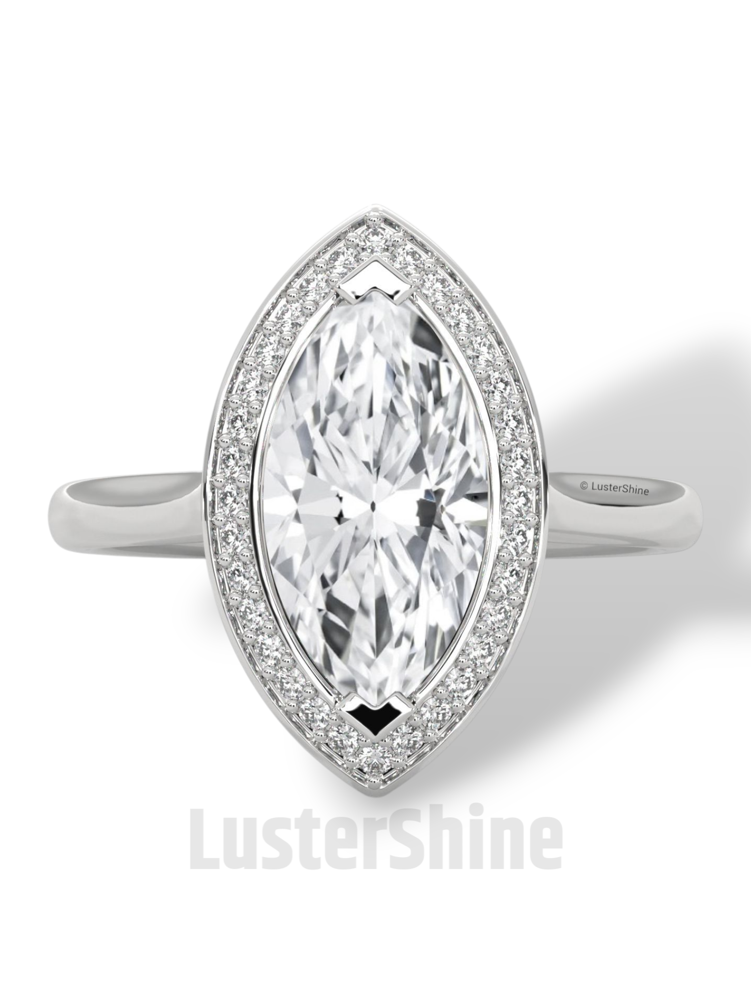Marquise Halo Engagement Ring – 2 Carat Marquise Diamond Ring – Yellow Gold Halo Ring – Elegant Wedding Ring – Custom Size 925 Silver Ring