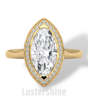 Marquise Halo Engagement Ring – 2 Carat Marquise Diamond Ring – Yellow Gold Halo Ring – Elegant Wedding Ring – Custom Size 925 Silver Ring