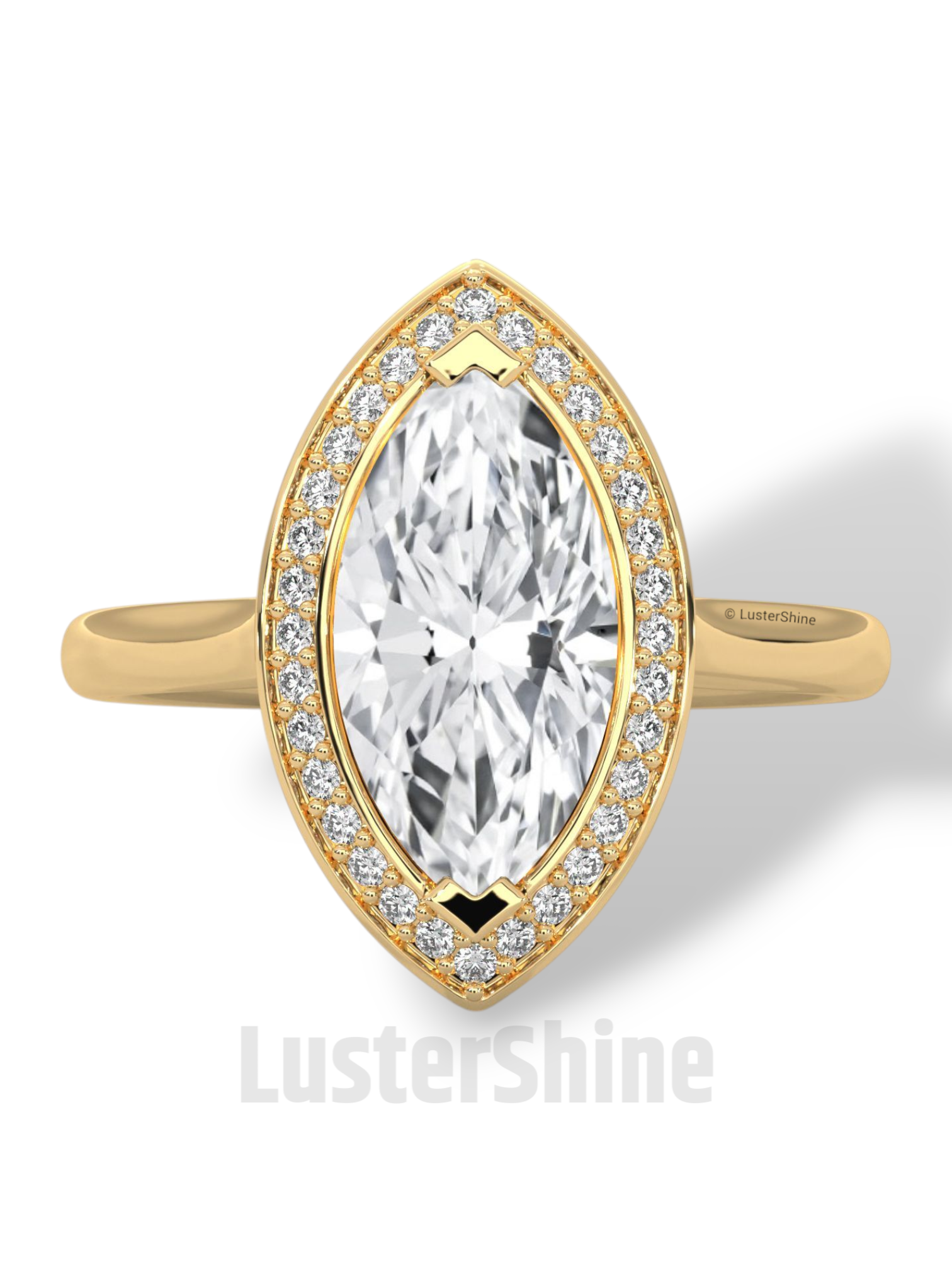 Marquise Halo Engagement Ring – 2 Carat Marquise Diamond Ring – Yellow Gold Halo Ring – Elegant Wedding Ring – Custom Size 925 Silver Ring