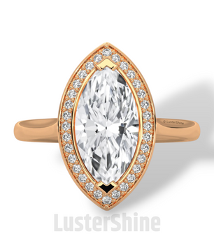 Marquise Halo Engagement Ring – 2 Carat Marquise Diamond Ring – Yellow Gold Halo Ring – Elegant Wedding Ring – Custom Size 925 Silver Ring