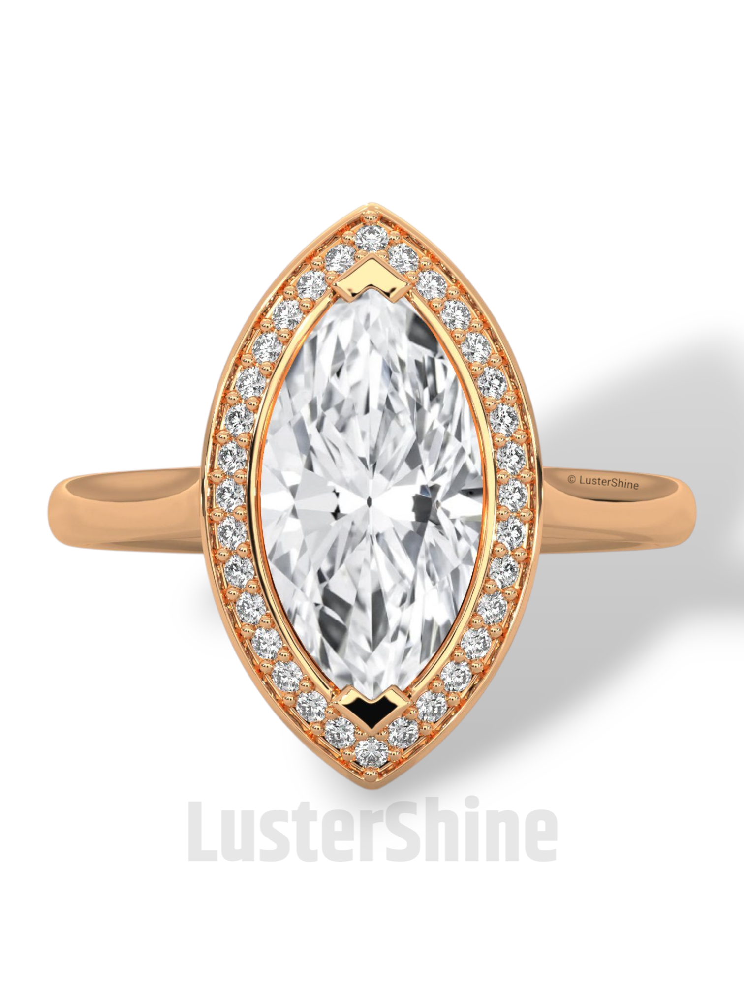 Marquise Halo Engagement Ring – 2 Carat Marquise Diamond Ring – Yellow Gold Halo Ring – Elegant Wedding Ring – Custom Size 925 Silver Ring