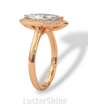 Marquise Halo Engagement Ring – 2 Carat Marquise Diamond Ring – Yellow Gold Halo Ring – Elegant Wedding Ring – Custom Size 925 Silver Ring