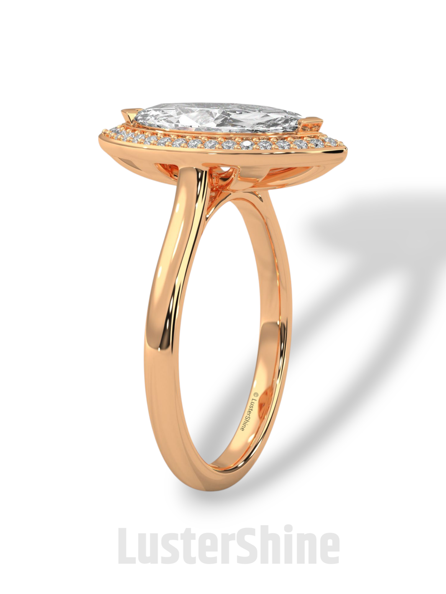 Marquise Halo Engagement Ring – 2 Carat Marquise Diamond Ring – Yellow Gold Halo Ring – Elegant Wedding Ring – Custom Size 925 Silver Ring