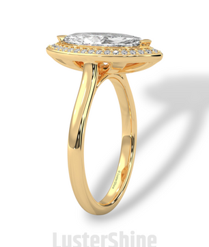Marquise Halo Engagement Ring – 2 Carat Marquise Diamond Ring – Yellow Gold Halo Ring – Elegant Wedding Ring – Custom Size 925 Silver Ring