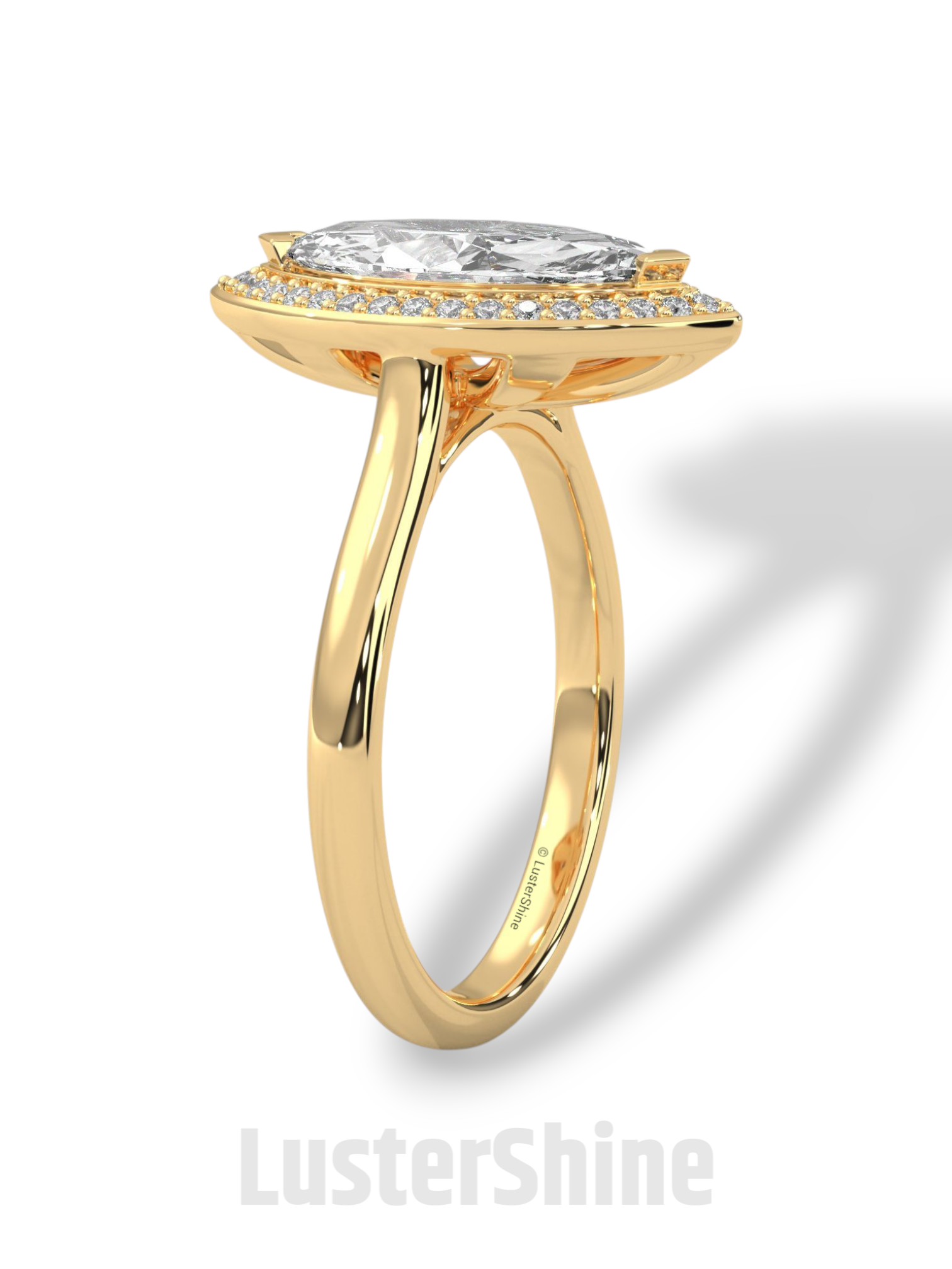 Marquise Halo Engagement Ring – 2 Carat Marquise Diamond Ring – Yellow Gold Halo Ring – Elegant Wedding Ring – Custom Size 925 Silver Ring