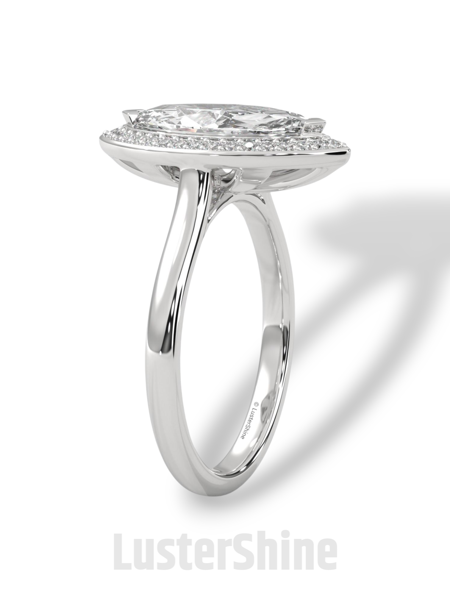 Marquise Halo Engagement Ring – 2 Carat Marquise Diamond Ring – Yellow Gold Halo Ring – Elegant Wedding Ring – Custom Size 925 Silver Ring
