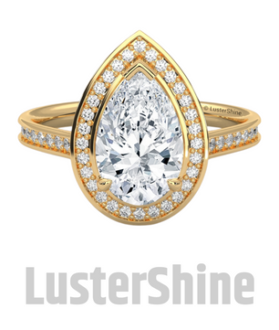 Teardrop Halo Diamond Ring – Exquisite Pear Halo Diamond Ring – 2 Carat Pear Cut Diamond Halo Ring in Gold – customize ring – made to order