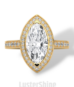 Marquise Halo Diamond Ring – 2CT Engagement Ring – 14K Gold Vintage Style Ring – Dainty Bridal Ring – Unique Marquise Cut Ring  Jewelry Gift