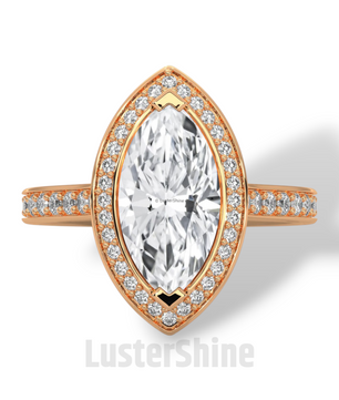 Marquise Halo Diamond Ring – 2CT Engagement Ring – 14K Gold Vintage Style Ring – Dainty Bridal Ring – Unique Marquise Cut Ring  Jewelry Gift