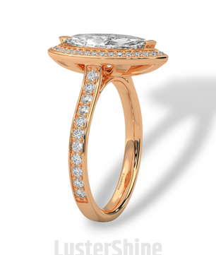 Marquise Halo Diamond Ring – 2CT Engagement Ring – 14K Gold Vintage Style Ring – Dainty Bridal Ring – Unique Marquise Cut Ring  Jewelry Gift