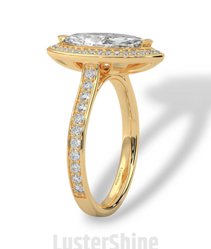 Marquise Halo Diamond Ring – 2CT Engagement Ring – 14K Gold Vintage Style Ring – Dainty Bridal Ring – Unique Marquise Cut Ring  Jewelry Gift