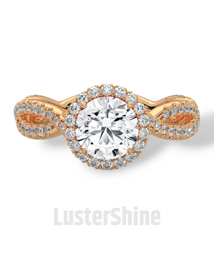 Twisted Halo Engagement Ring – 1 Carat Round Diamond Ring – Infinity Band Style – Custom Gold Bridal Ring – Elegant Vintage Inspired Ring