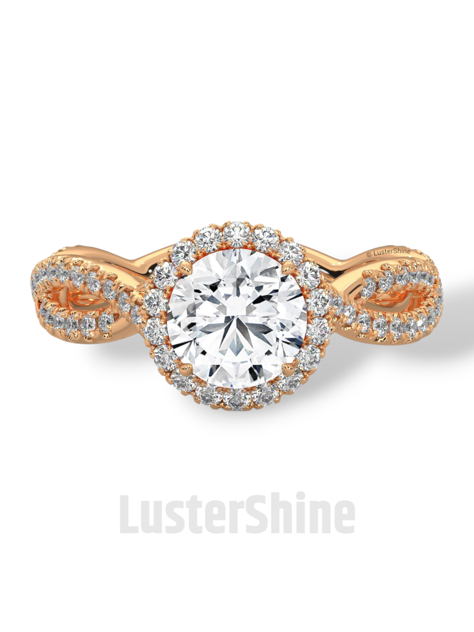 Twisted Halo Engagement Ring – 1 Carat Round Diamond Ring – Infinity Band Style – Custom Gold Bridal Ring – Elegant Vintage Inspired Ring