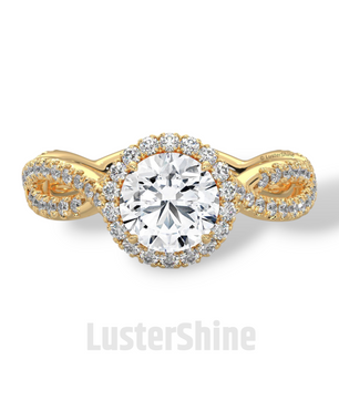 Twisted Halo Engagement Ring – 1 Carat Round Diamond Ring – Infinity Band Style – Custom Gold Bridal Ring – Elegant Vintage Inspired Ring