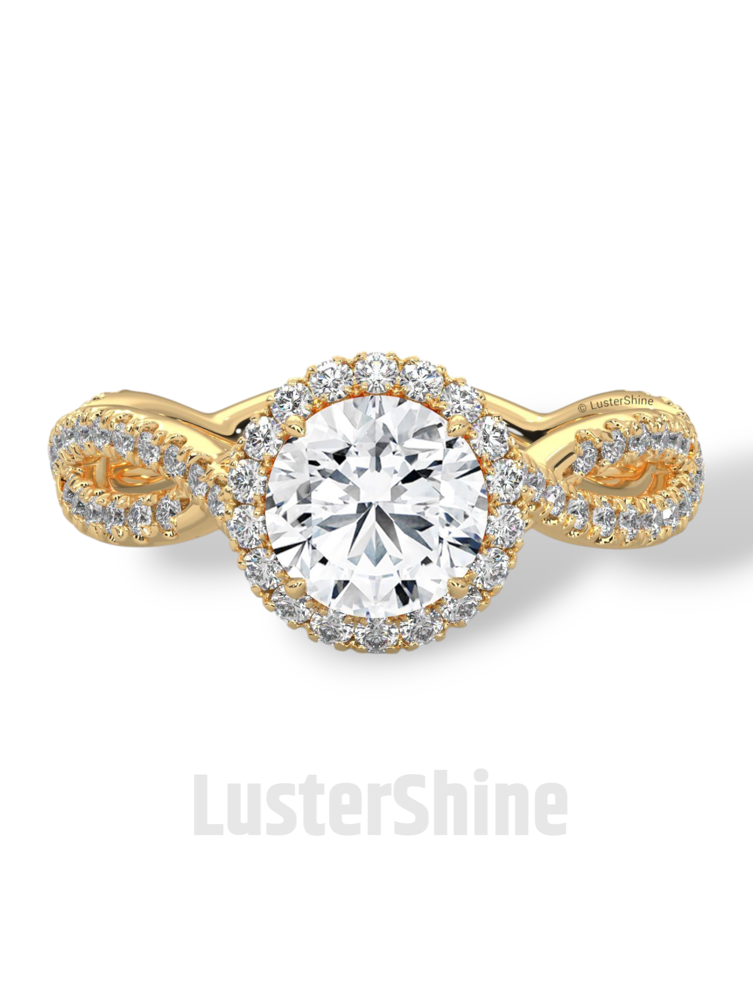 Twisted Halo Engagement Ring – 1 Carat Round Diamond Ring – Infinity Band Style – Custom Gold Bridal Ring – Elegant Vintage Inspired Ring