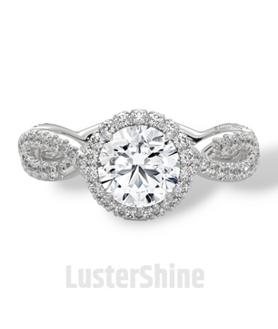 Twisted Halo Engagement Ring – 1 Carat Round Diamond Ring – Infinity Band Style – Custom Gold Bridal Ring – Elegant Vintage Inspired Ring