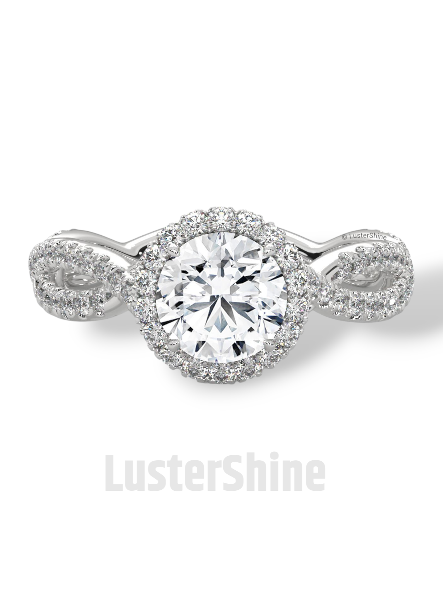 Twisted Halo Engagement Ring – 1 Carat Round Diamond Ring – Infinity Band Style – Custom Gold Bridal Ring – Elegant Vintage Inspired Ring